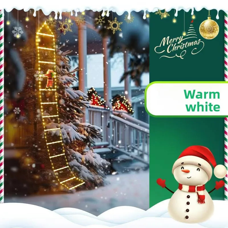 Échelle lumineuse de Noël avec Père Noël grimpeur, 8 modes, USB, 1,6 m ou 3 m
