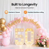 Chiffres lumineux géants 50 ans, 100 cm en carton mousse, à piles