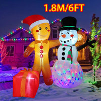 Gonflable de Noël lumineux – bonhomme en pain d'épice et bonhomme de neige, 1,8 m