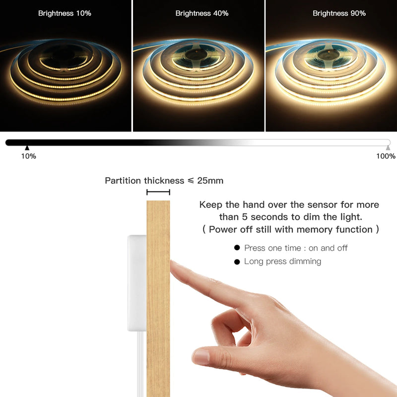 Ruban LED USB pour miroir à variateur tactile – variation de 10 à 100 % par un capteur tactile