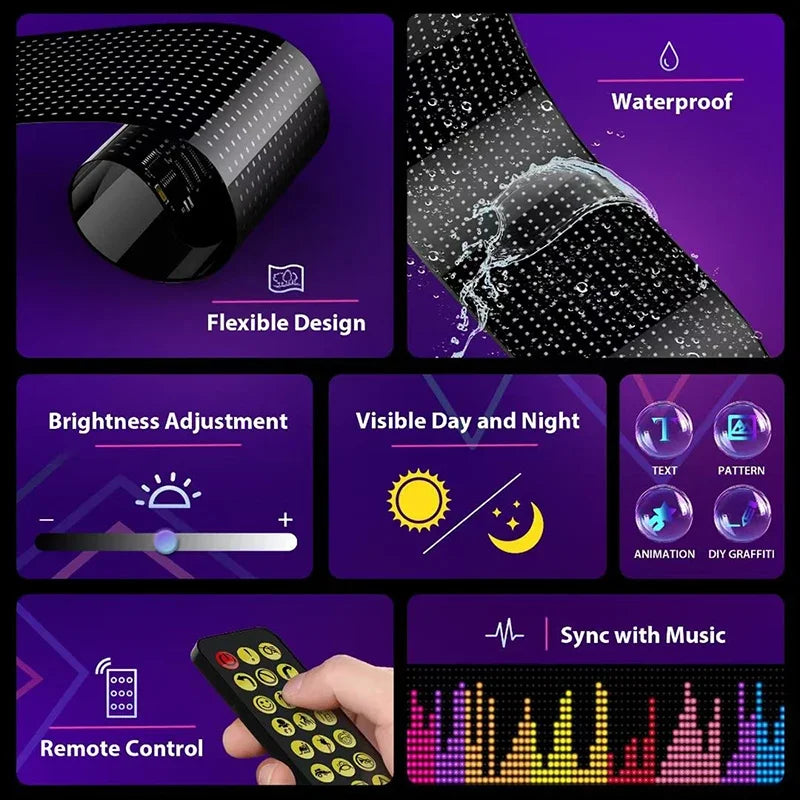 Panneau LED matriciel flexible – fonctions : souplesse, luminosité, application, télécommande et musique
