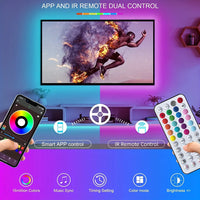 Bande LED RGB USB avec télécommande et application pour TV, 0,5 à 30 m
