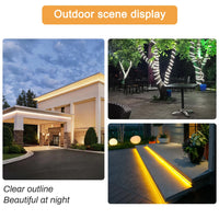 Ruban LED COB 220 V – exemples d'éclairage extérieur : façade, arbre et escalier
