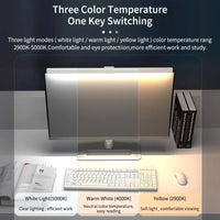 Lampe écran PC 50 cm – trois modes de lumière, blanc, blanc chaud et jaune, devant un écran