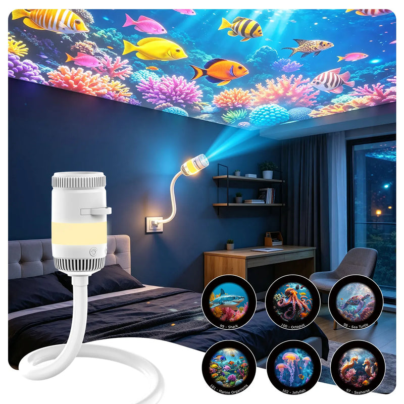 Projecteur ciel étoilé HD – bras flexible, tête de projection et les 6 films d'océan