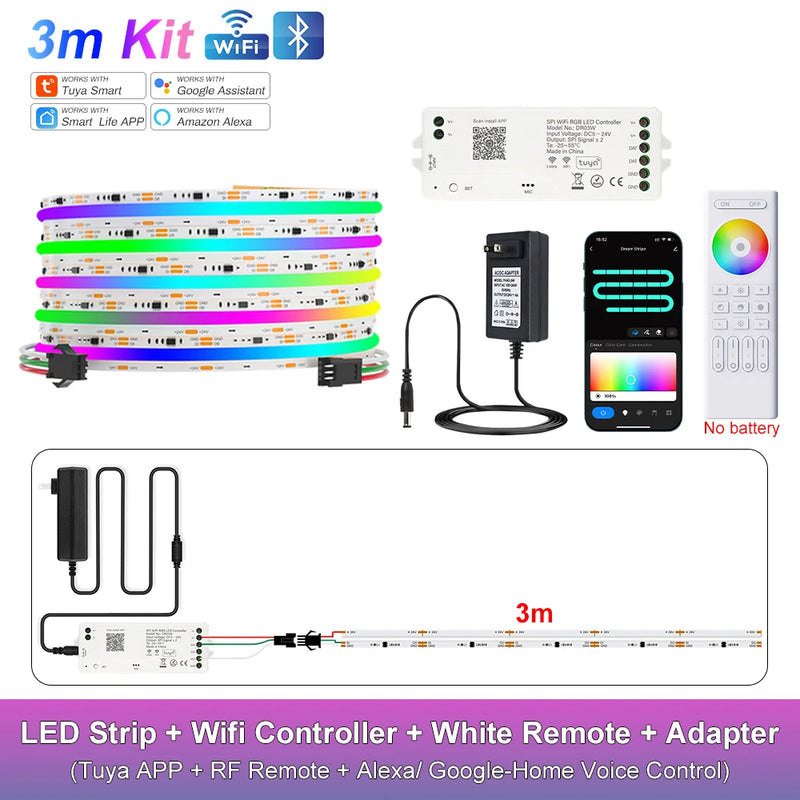 Ruban LED COB RGB adressable, Wi-Fi, télécommande, kit 1 à 25 m
