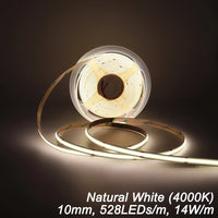 Ruban LED COB 9 couleurs – blanc neutre 4000 K, 10 mm, 528 LED/m