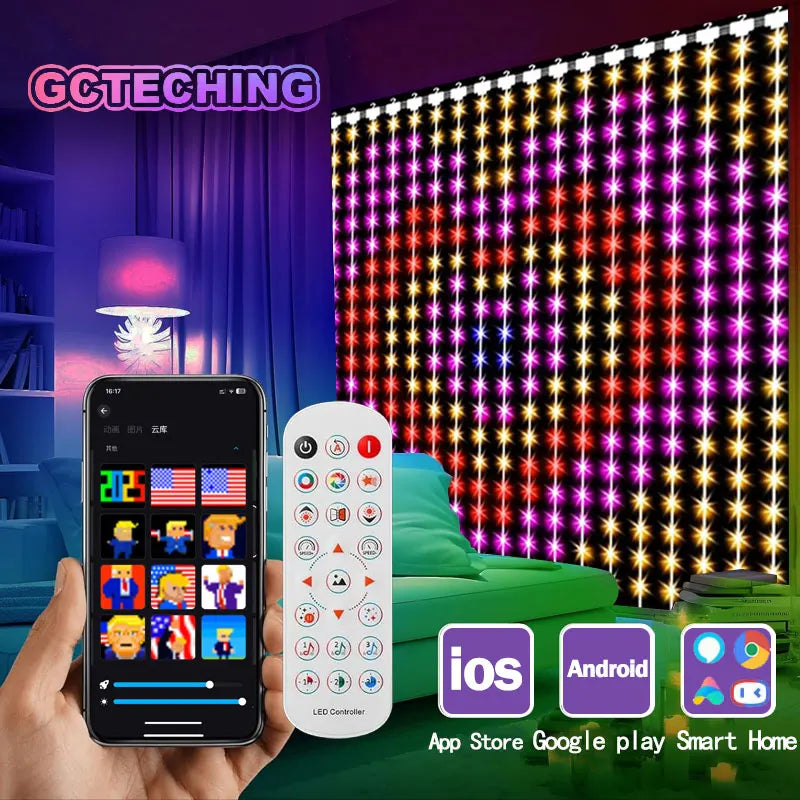 Rideau lumineux 400 LED – rideau, téléphone et télécommande