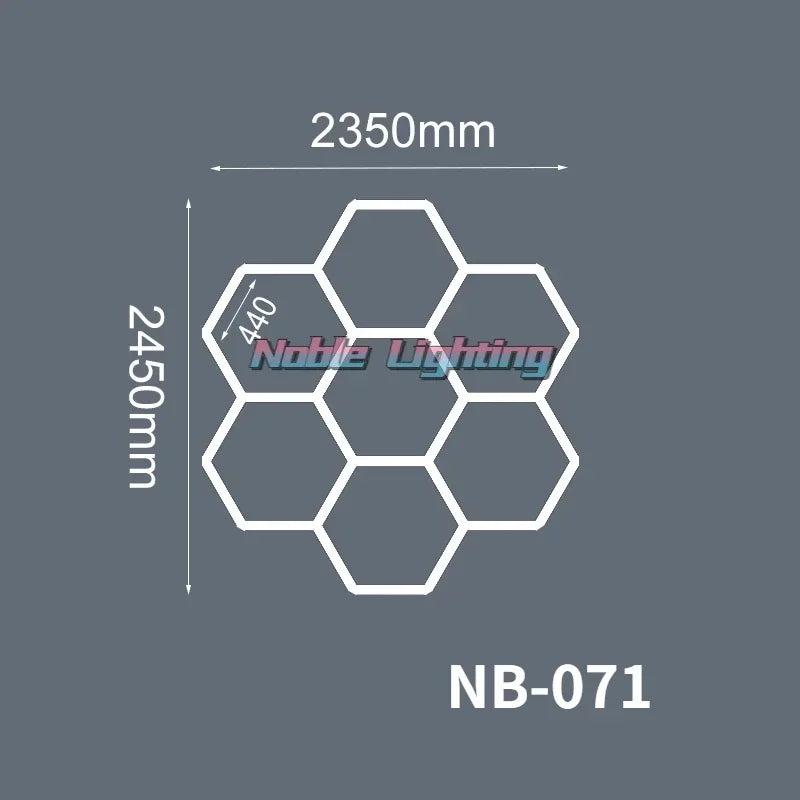 Éclairage LED nid d'abeille – configuration de 7 hexagones de 235 x 245 cm