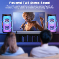 Enceinte lumineuse karaoké Bluetooth, 2 micros sans fil, lumières RGB