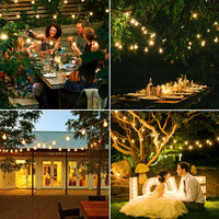 Guirlande guinguette G40 – exemples d'utilisation : dîner en plein air, table de mariage, arbre et façade