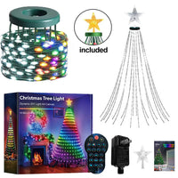 Guirlande de sapin cascade RGB – contenu avec étoile, télécommande et adaptateur à fiche américaine