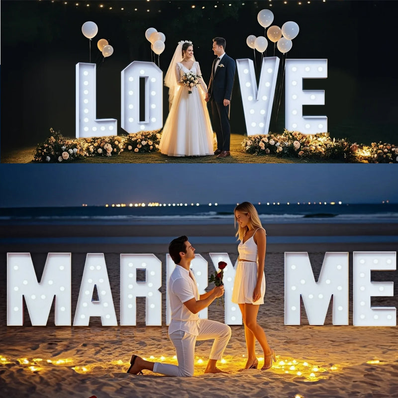 Lettres lumineuses géantes LOVE, BABY ou MARRY ME à piles, 91 ou 120 cm