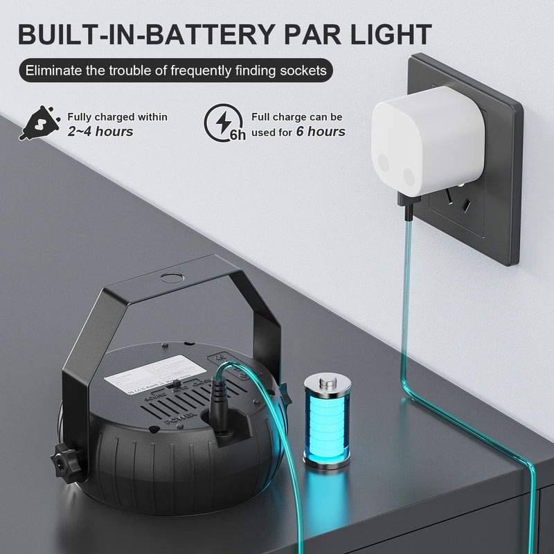 Uplight sans fil rechargeable, lot de 4 mini PAR LED RGB avec télécommande