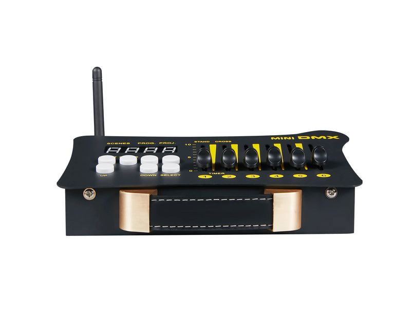 Console DMX mini 54 canaux sans fil, sur batterie, 6 curseurs