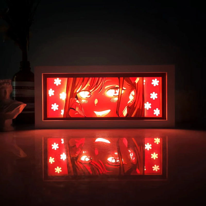 Cadre lumineux Dragon Ball Z – modèle personnage aux cheveux rouges et motifs de fleurs
