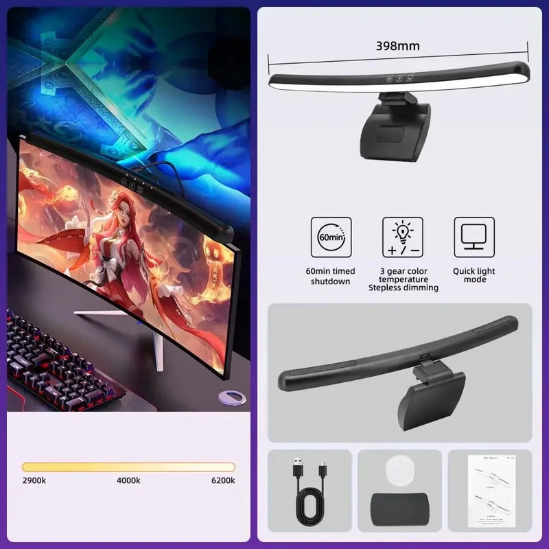 Barre lumineuse écran PC incurvée – modèle de 398 mm sur un écran de jeu
