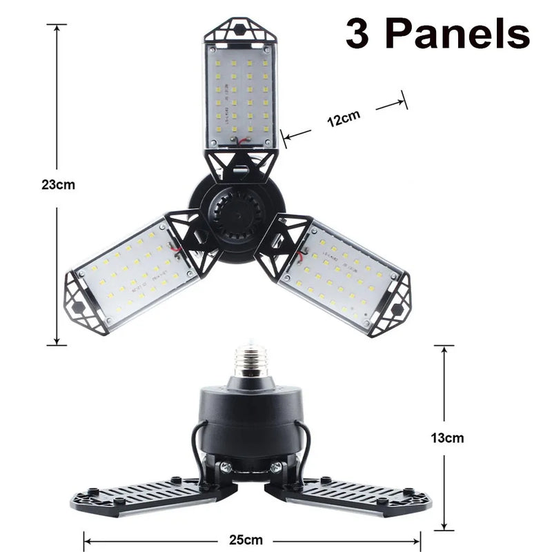 Lampe de garage LED déformable – version à 3 panneaux avec ses dimensions