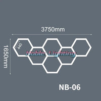 Éclairage LED nid d'abeille – configuration de 6 hexagones de 375 x 165 cm