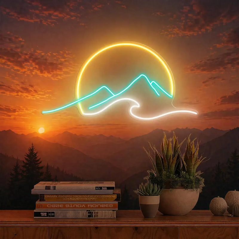 Néon LED montagne et soleil couchant – vue 6