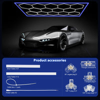 Plafonnier LED 14 hexagones à cadre bleu – voiture grise et liste des pièces fournies