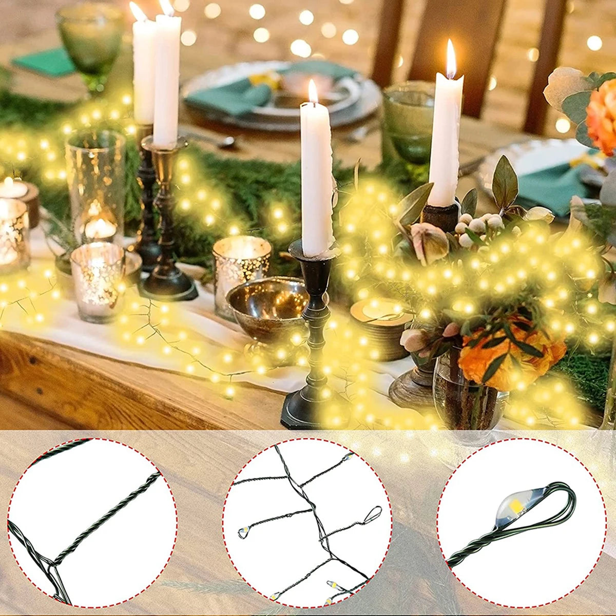 Guirlande pétard LED pour table de fête et Noël, 6 à 75 m