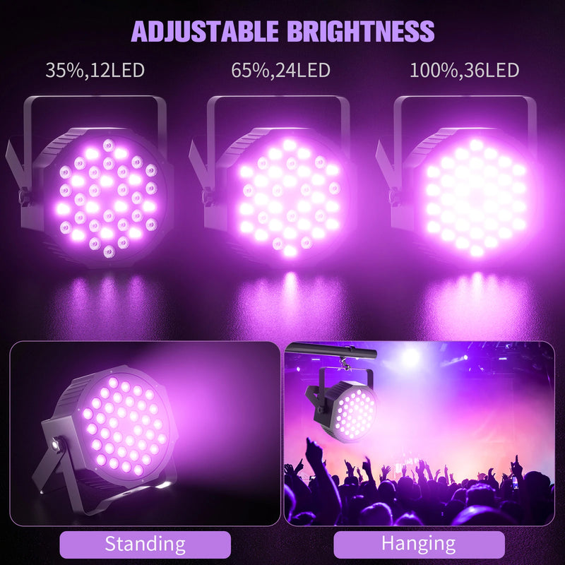 Projecteur lumière noire UV 36 LED, lot de 4, DMX et télécommande