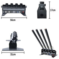 Canon à confettis 4 têtes 60 W – dimensions 56 x 31 x 17 cm et inclinaison des tubes