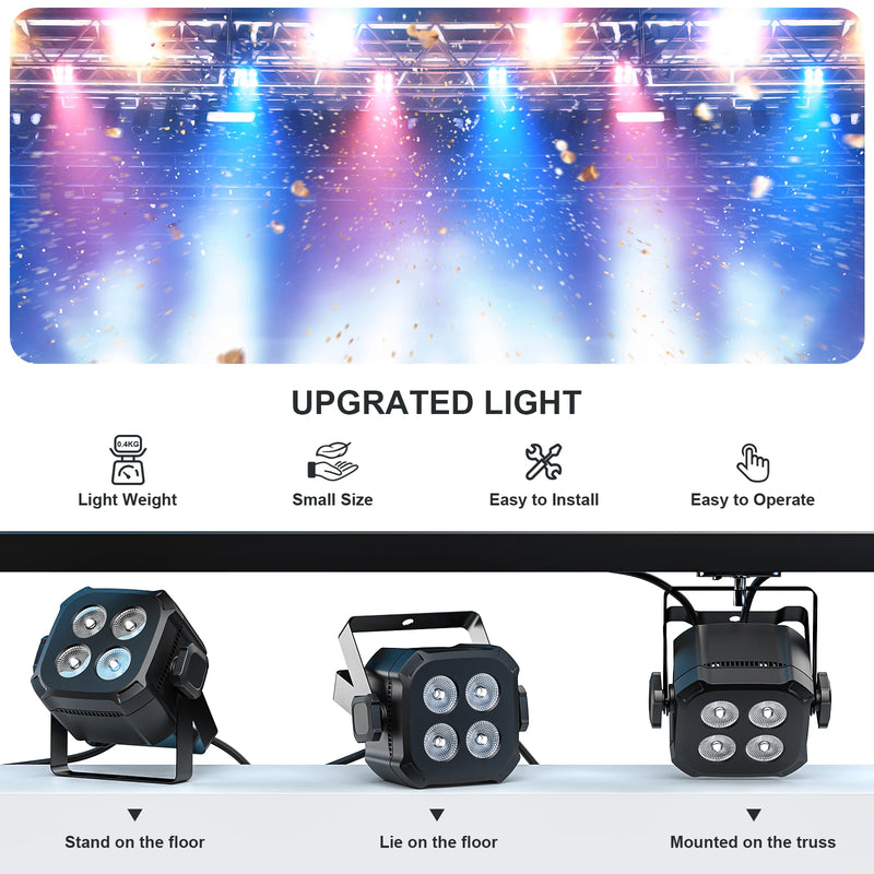Projecteur PAR LED carré RGBW, lot de 8, télécommande et DMX