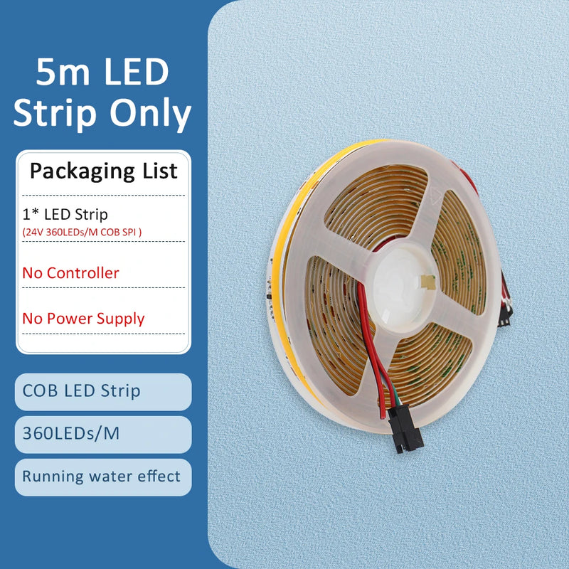 Ruban LED COB 24 V – rouleau de ruban de 5 m seul, sans contrôleur ni alimentation