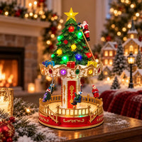 Carrousel de Noël musical et lumineux avec sapin et Père Noël, 34 cm, à piles