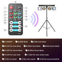 Pack éclairage DJ sur pied : 2 PAR LED RGBW, 2 derbys, télécommande