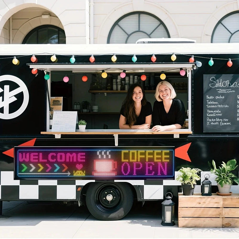 Panneau LED défilant flexible – message affiché sur un food-truck