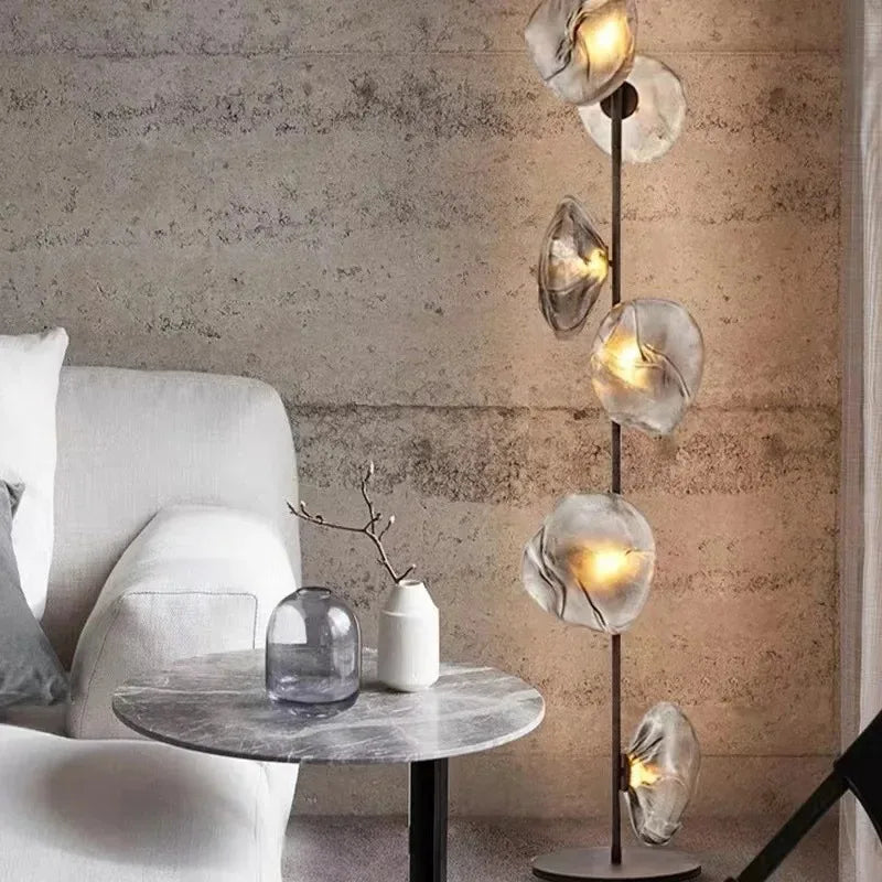 Lampadaire LED à globes en verre, pied noir ou doré, 90 ou 180 cm, 3 teintes de lumière