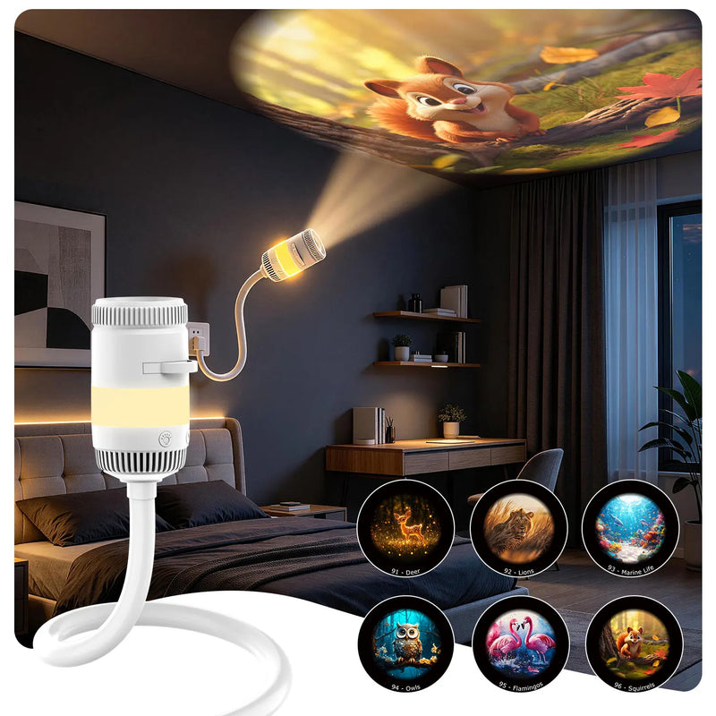 Projecteur ciel étoilé HD – bras flexible, tête de projection et les 6 films d'animaux