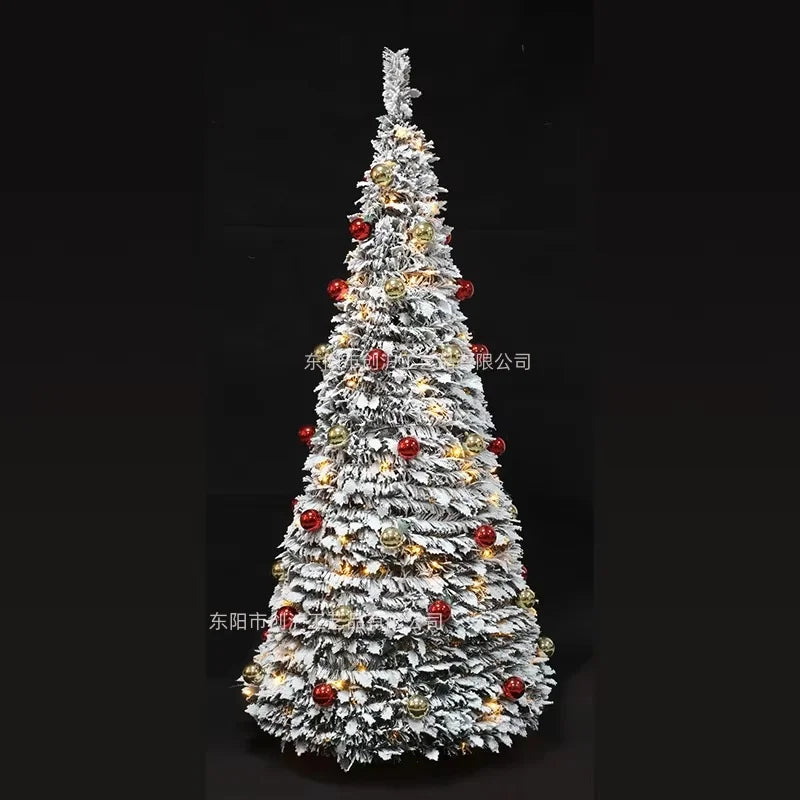 Sapin lumineux pliant floqué neige, pré-décoré, 120 à 210 cm