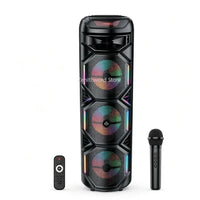 Enceinte karaoké lumineuse – enceinte à trois haut-parleurs avec micro sans fil et télécommande