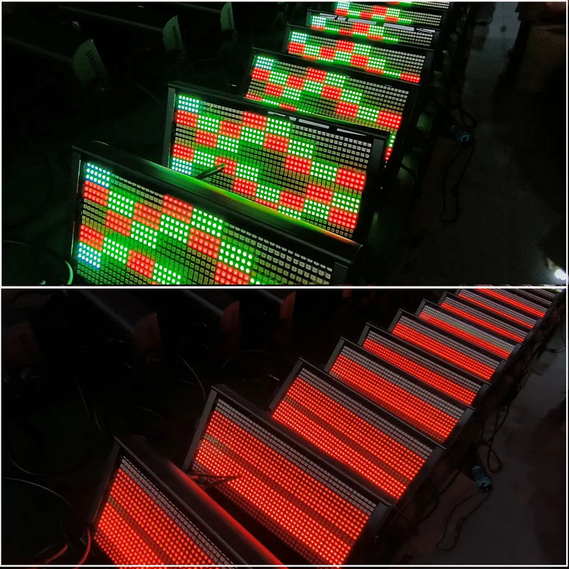 Stroboscope LED 200 W – damier rouge et vert, rampe rouge