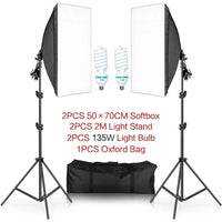 Kit softbox rectangulaire ou octogonal – 2 softbox, 2 pieds, 2 ampoules spirales 135 W et sac