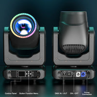Lyre beam LED 200 W à anneau RGB, 17 gobos, prismes 8 + 16, DMX 20 canaux