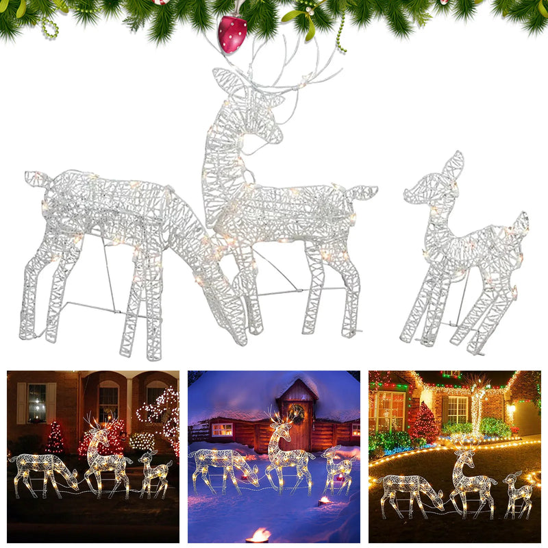 Renne lumineux de Noël, famille de 3 pièces en métal avec LED