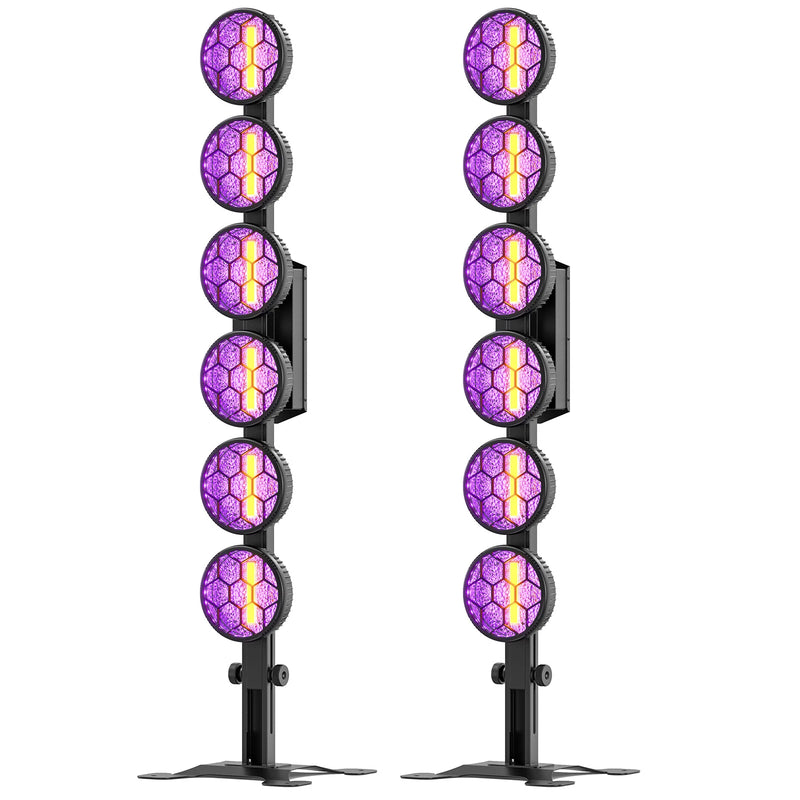 Lot de 2 projecteurs vintage à 6 LED COB dorées et 168 LED RGB, 300 W, DMX
