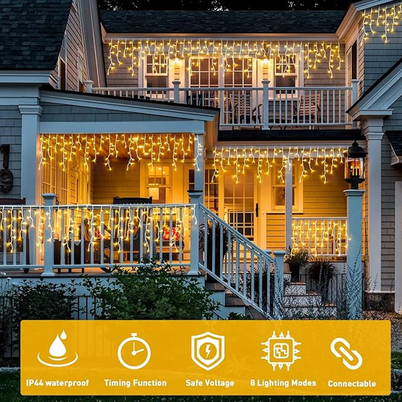 Guirlande stalactite LED – façade de maison avec les fonctions IP44, minuterie, basse tension, 8 modes et raccordement