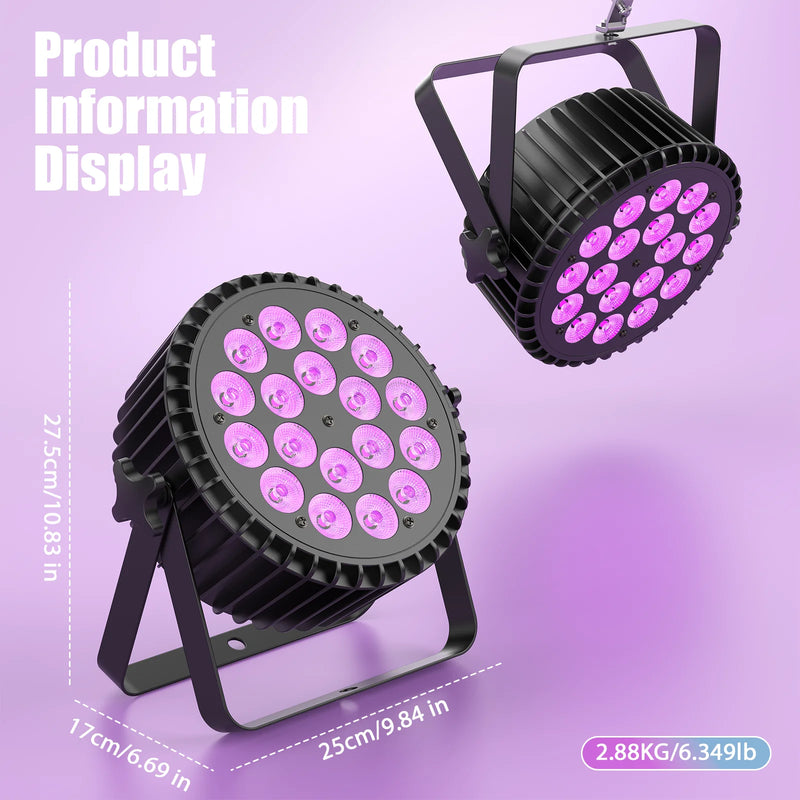 Lot de 4 projecteurs PAR LED RGB + UV 18 x 8 W, DMX et mode sonore