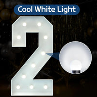 Chiffres lumineux géants 120 cm en carton mousse, blanc chaud ou blanc froid