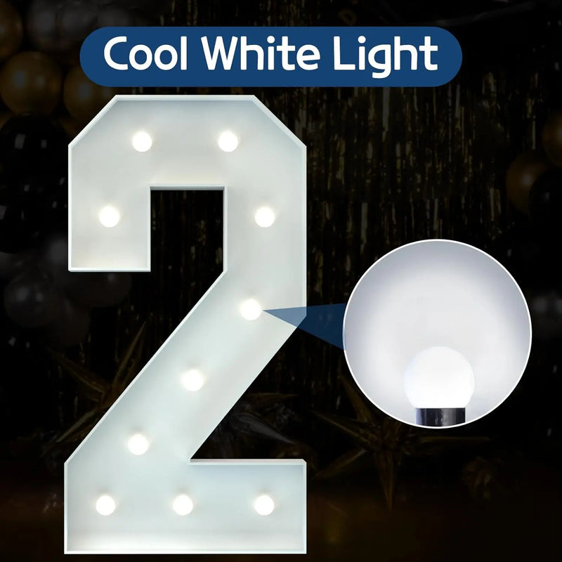 Chiffres lumineux géants 120 cm en carton mousse, blanc chaud ou blanc froid