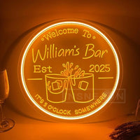 Enseigne néon bar personnalisée à votre nom, rond 29 cm, USB