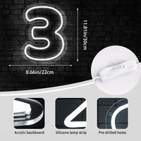 Chiffre néon LED blanc – dimensions du chiffre 3, 30 x 22 cm