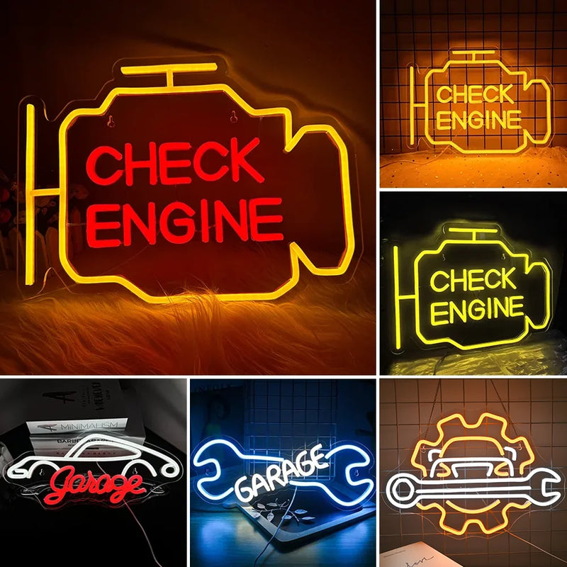 Néon LED USB pour garage, Check Engine, clé ou moto, 10 modèles