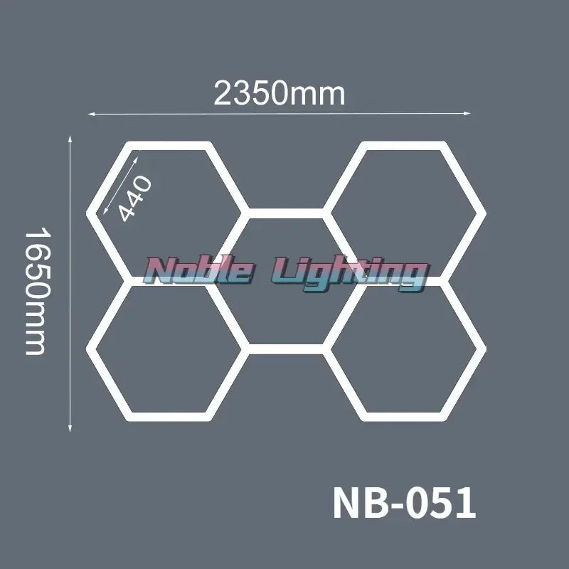 Plafonnier LED hexagonal – schéma du format 5 hexagones, 235 x 165 cm